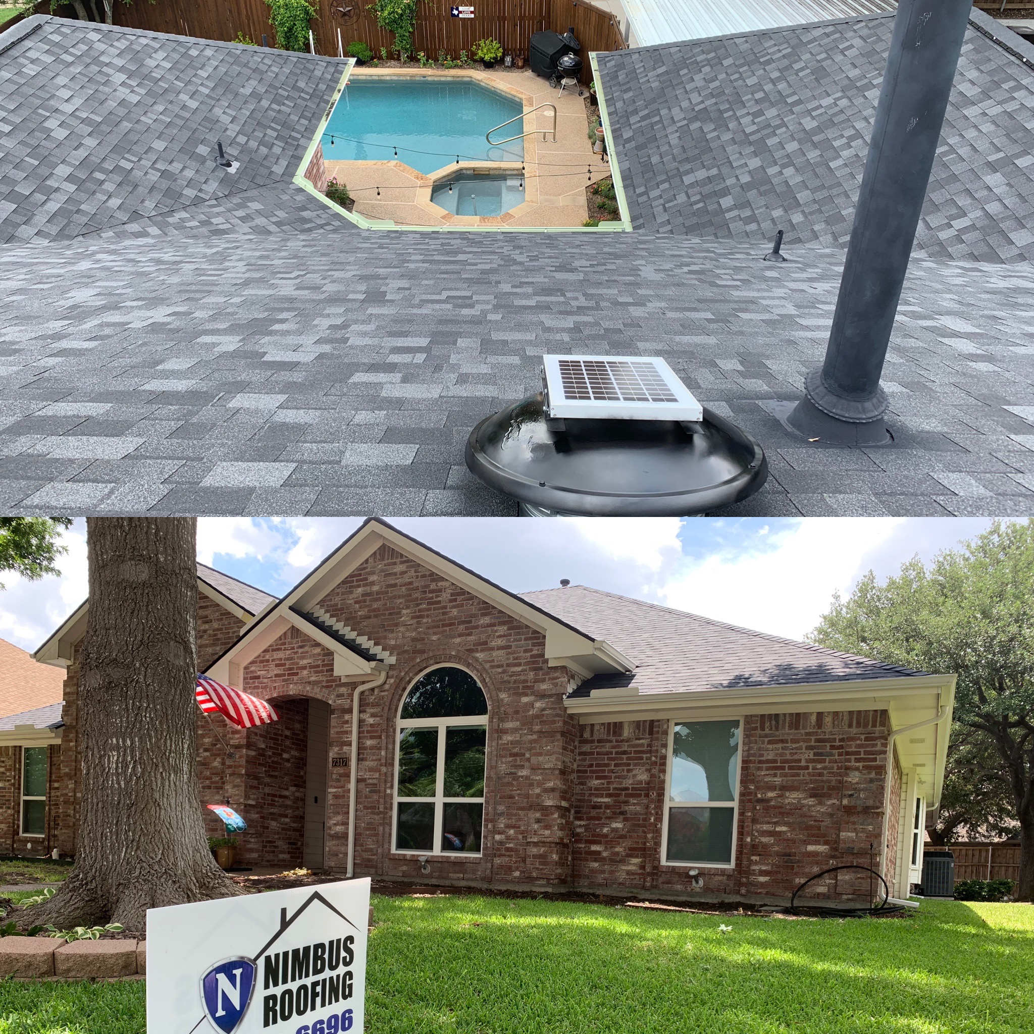 Nimbus Roofing yard sign at completed project - Professional residential roofing